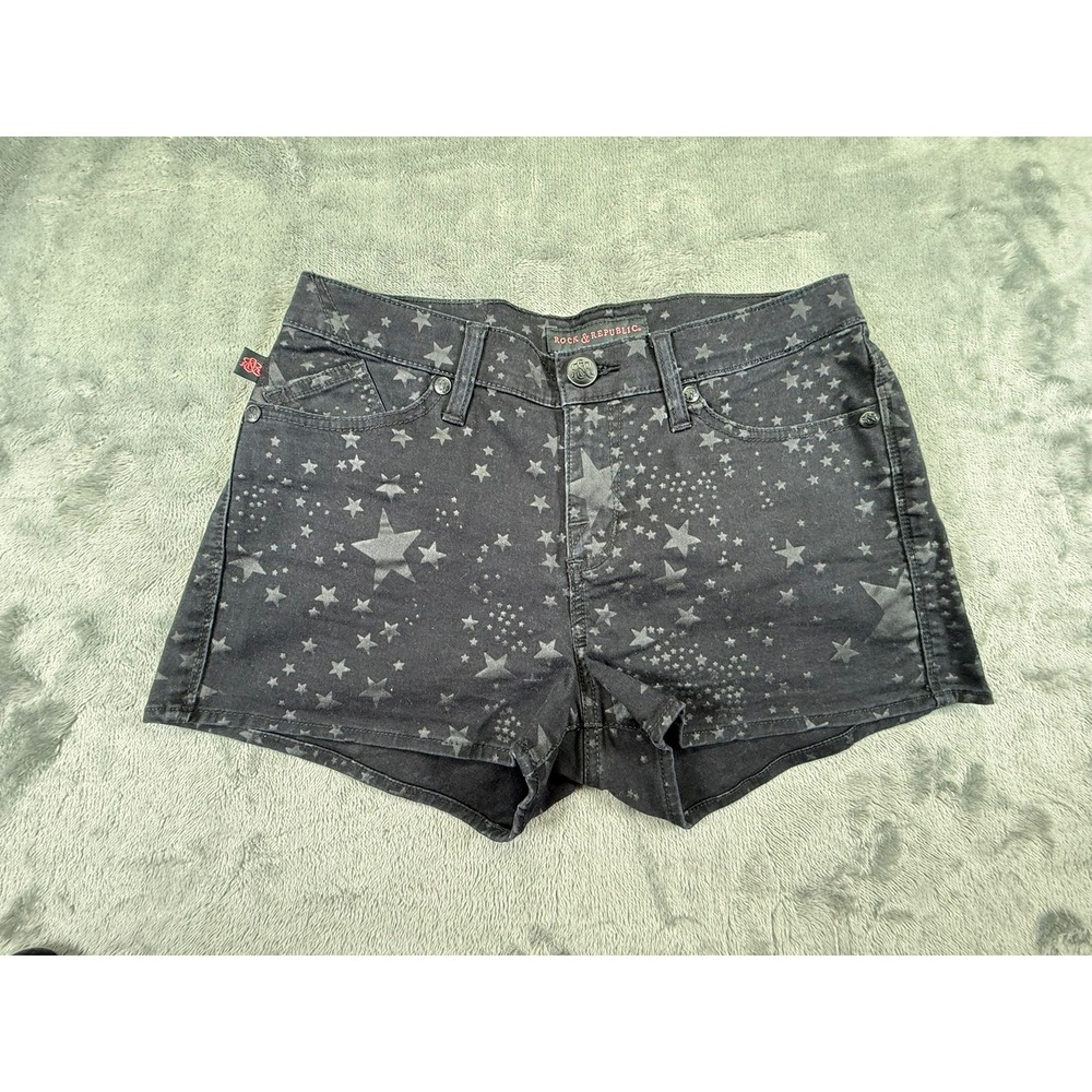 Rock & Republic Lolita Star Print Women's Denim Shorts Black Size 8 M R310534